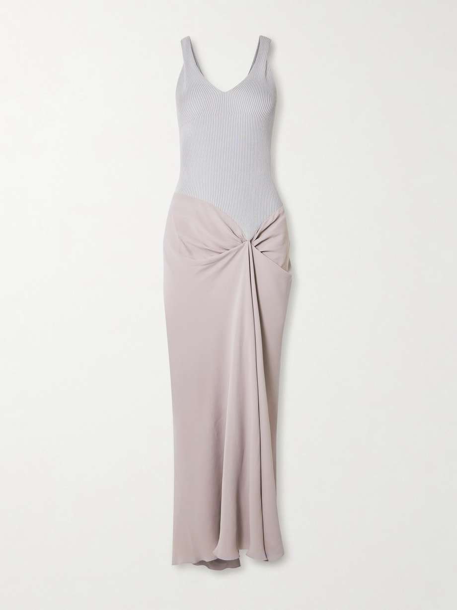 Victoria Beckham Draped Pleated Ribbed-Knit Dress