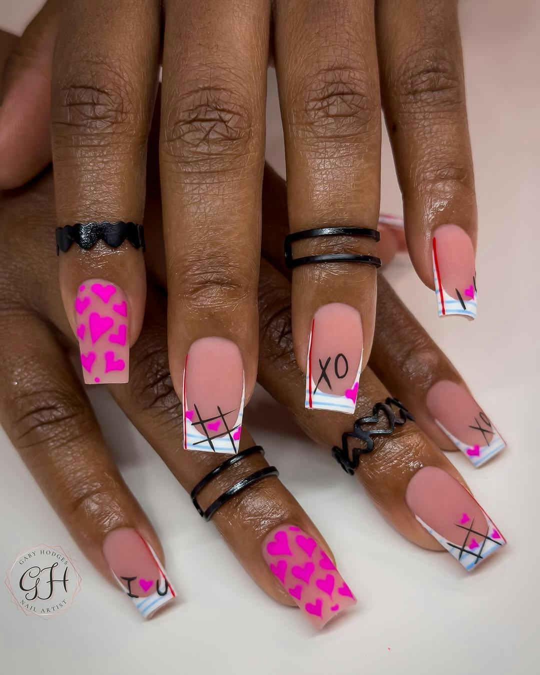 matte square French tip nails