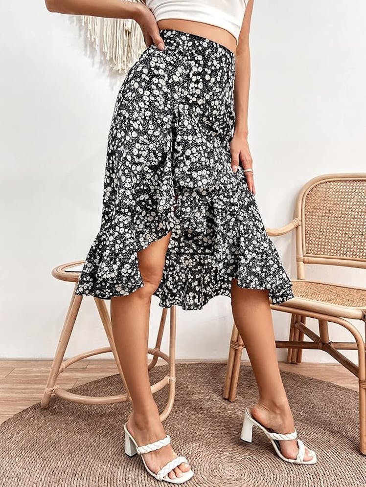 Verdusa High-Slit Printed Skirt