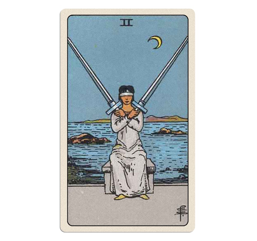 Your tarot reading for Tuesday, March 11 is the Two of Swords.