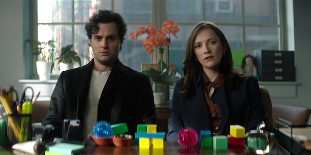 Penn Badgley as Joe Goldberg and Charlotte Ritchie as Kate Lockwood in Season 5 of 'You' on Netflix.