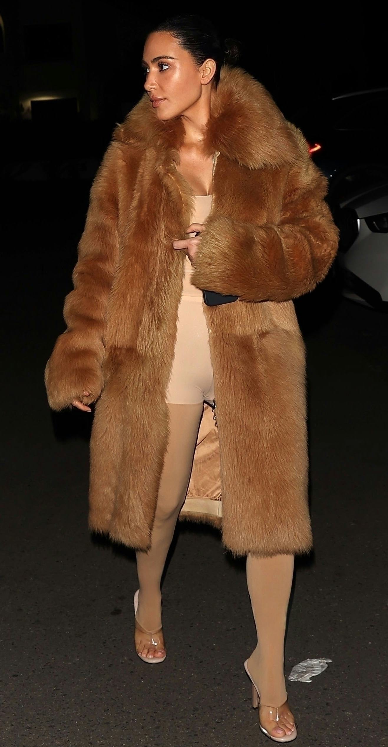 Kim Kardashian wearing shapewear as outerwear after dinner with her kids at sushi restaurant Subuya &hellip;