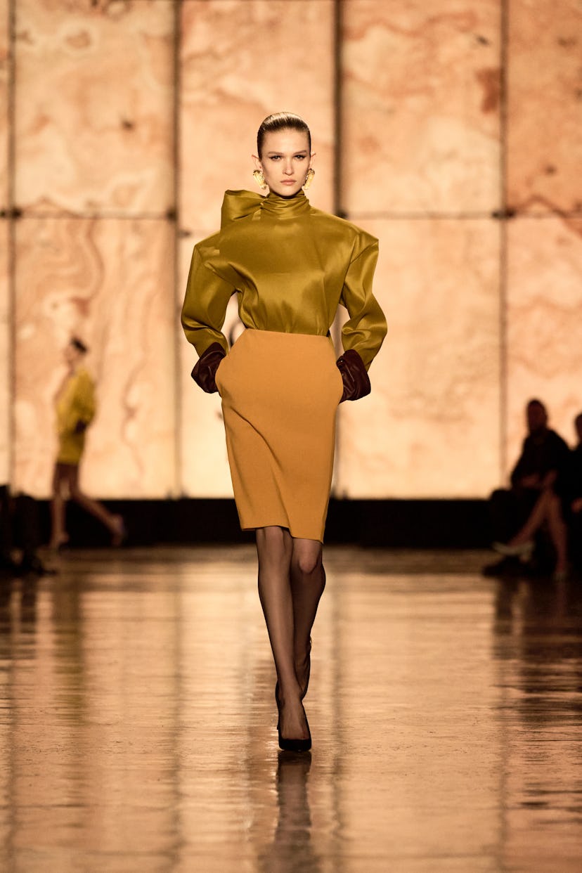 a look from saint laurent fall 2025 collection shown at paris fashion week