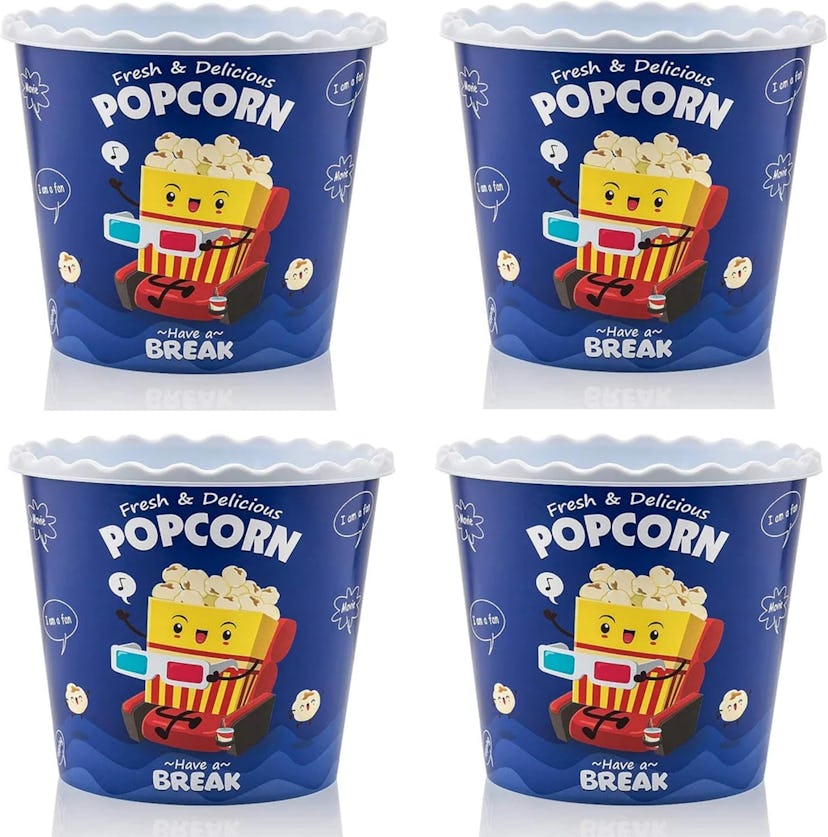 Reusable Plastic Popcorn Containers, Set of 4