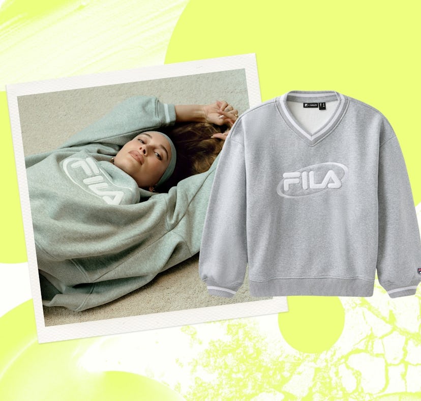 Hailey Bieber wearing the FILA x HAILEY collection
