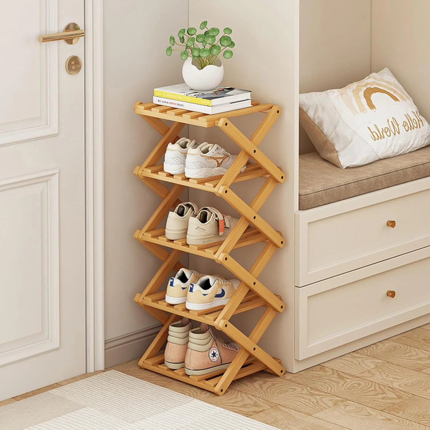 XZXWZX Bamboo Foldable Shoe Rack