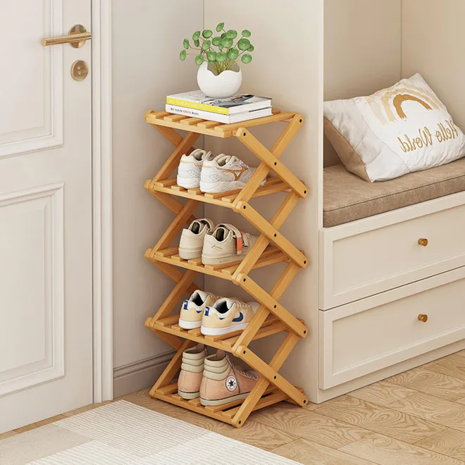 XZXWZX Bamboo Foldable Shoe Rack