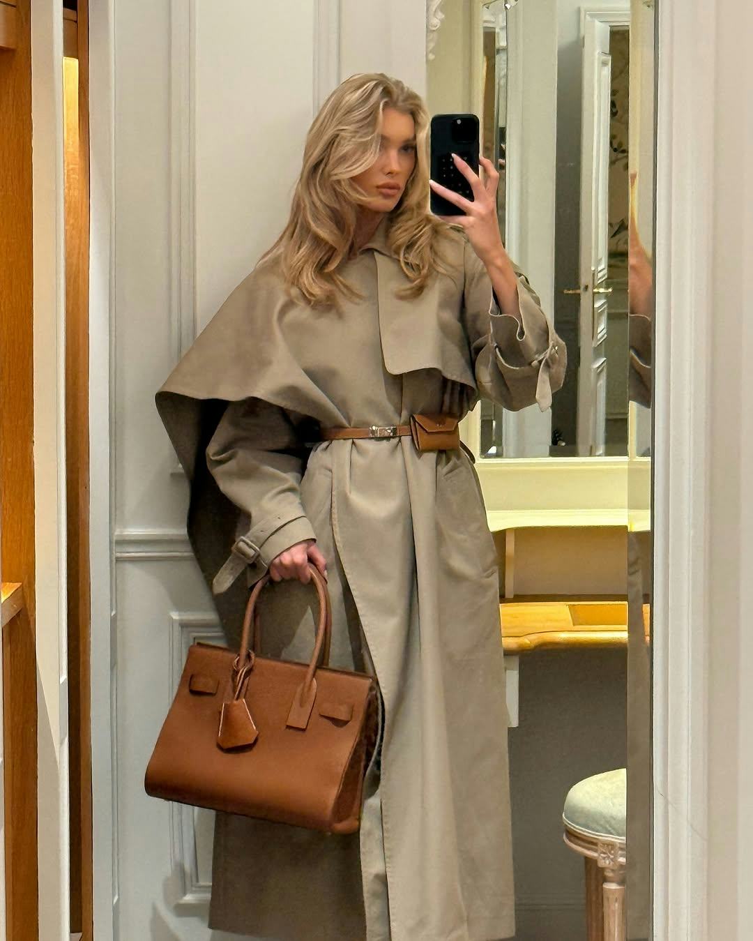 Elsa Hosk Went Braless Under A Plunging Zebra-Print Coat