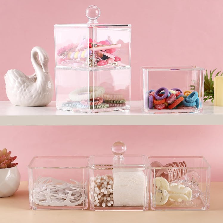 BLVRYVIO Stackable Hair Accessories Bins (Set of 3) 