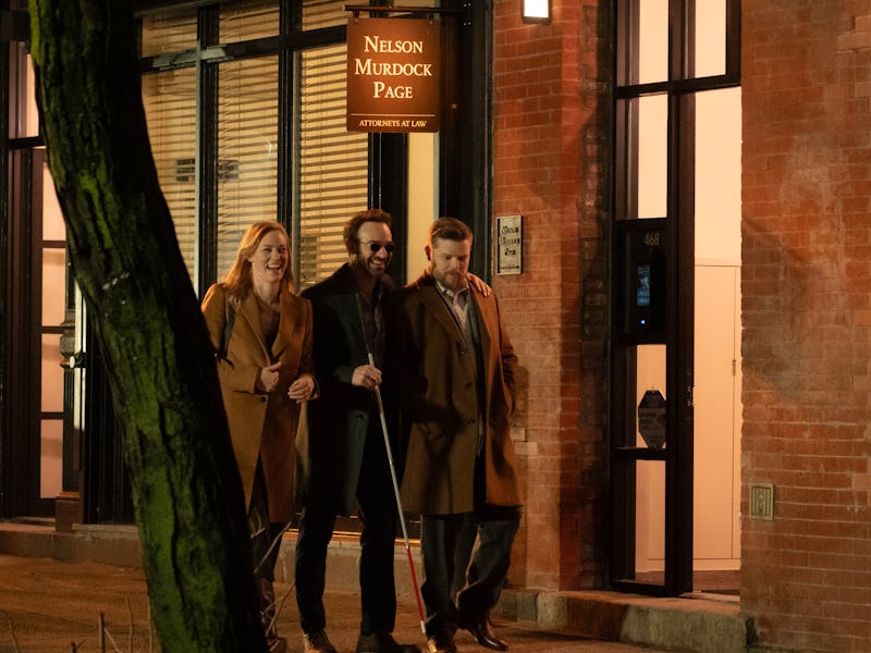 Deborah Ann Woll, Charlie Cox, and Elden Henson in Daredevil: Born Again