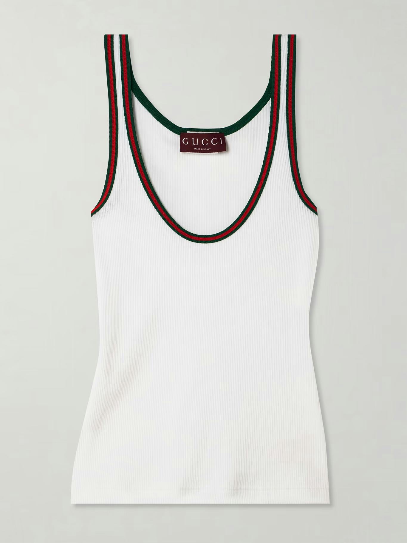 Gucci Webbing-Trimmed Ribbed Stretch-Cotton Jersey Tank