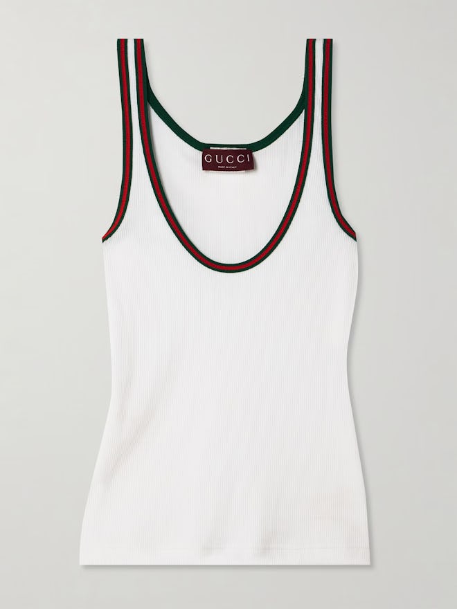 Gucci Webbing-Trimmed Ribbed Stretch-Cotton Jersey Tank