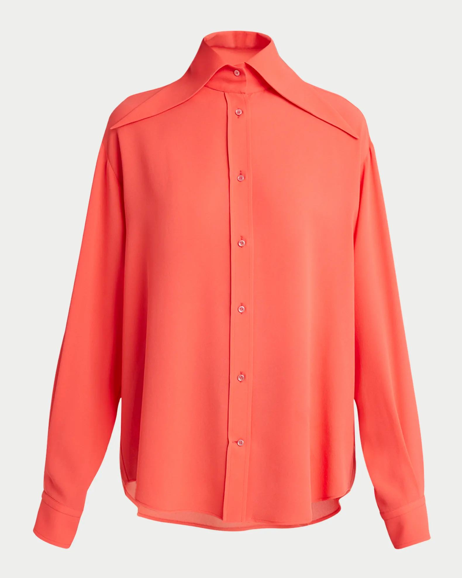 McQueen Exaggerated Collar Semi Sheer Button-Down Blouse