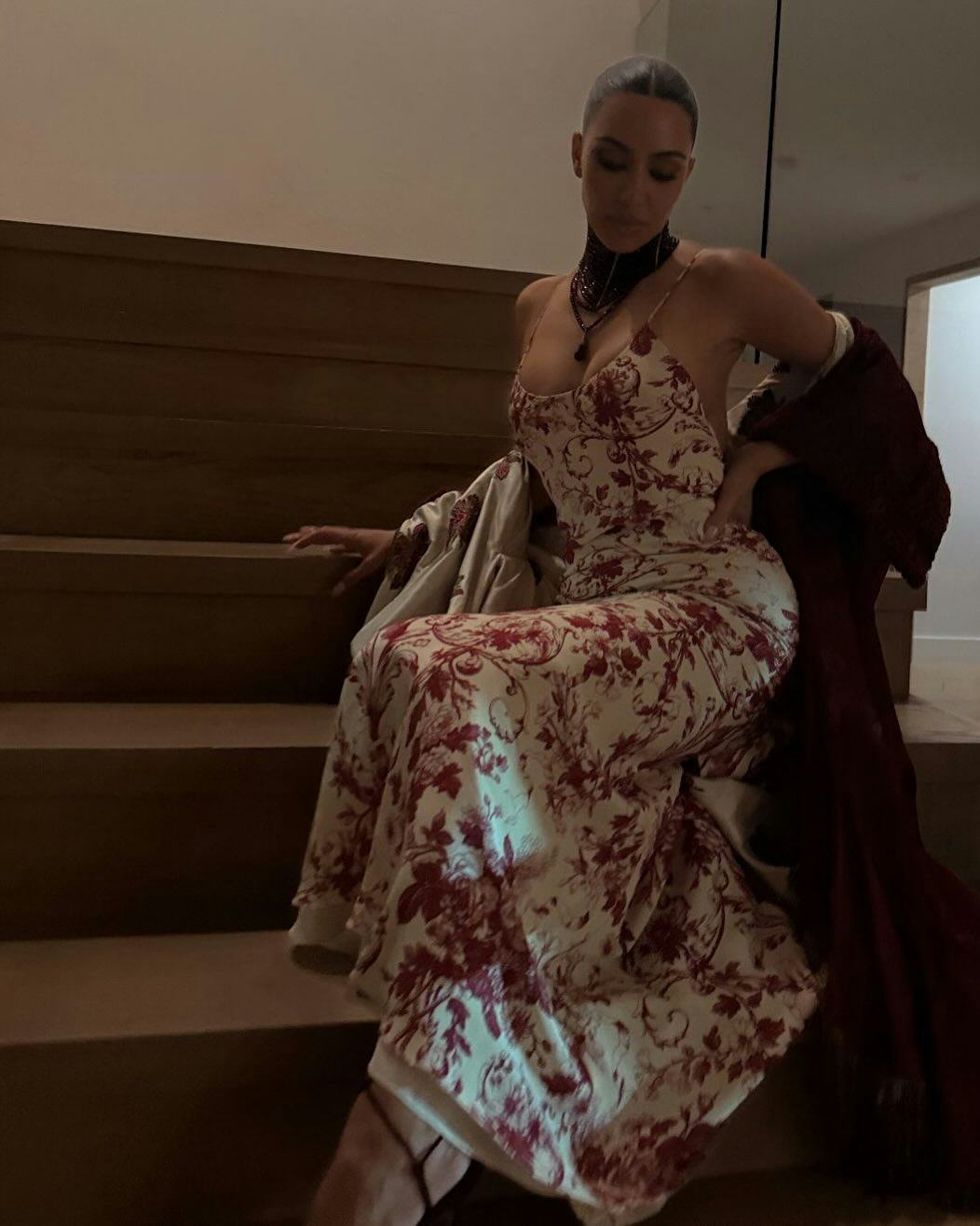 Kim Kardashian wears a floral slip dress from Dior&rsquo;s Spring/Summer 1998 collection.