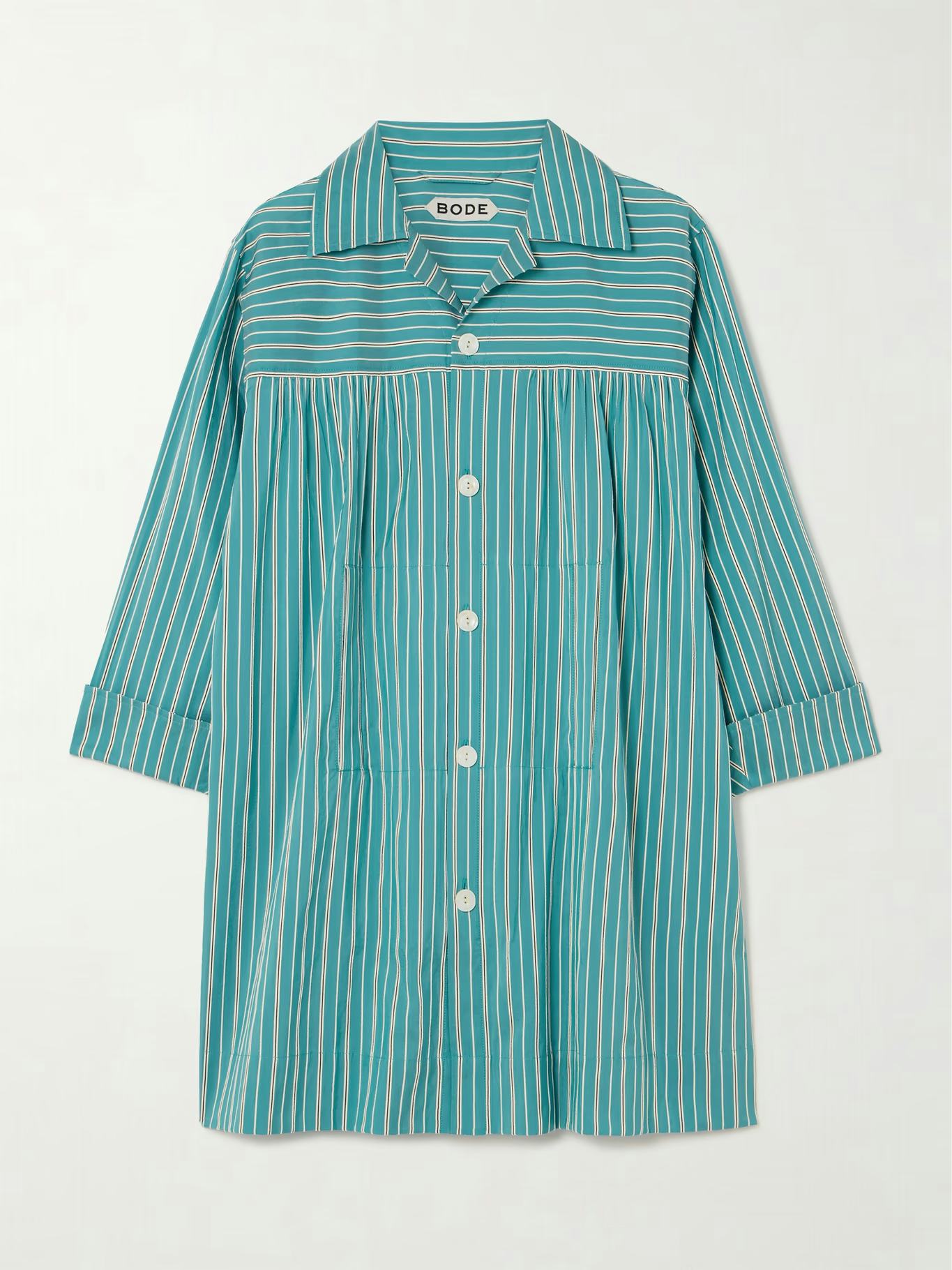 Bode Shore Stripe Quincy cotton-blend poplin mini shirt dress