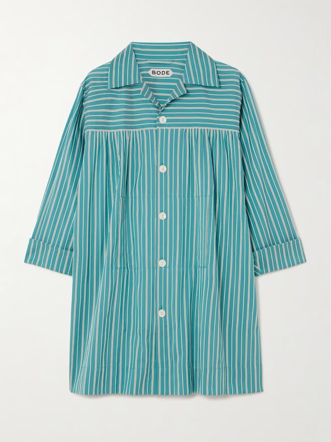 Bode Shore Stripe Quincy cotton-blend poplin mini shirt dress