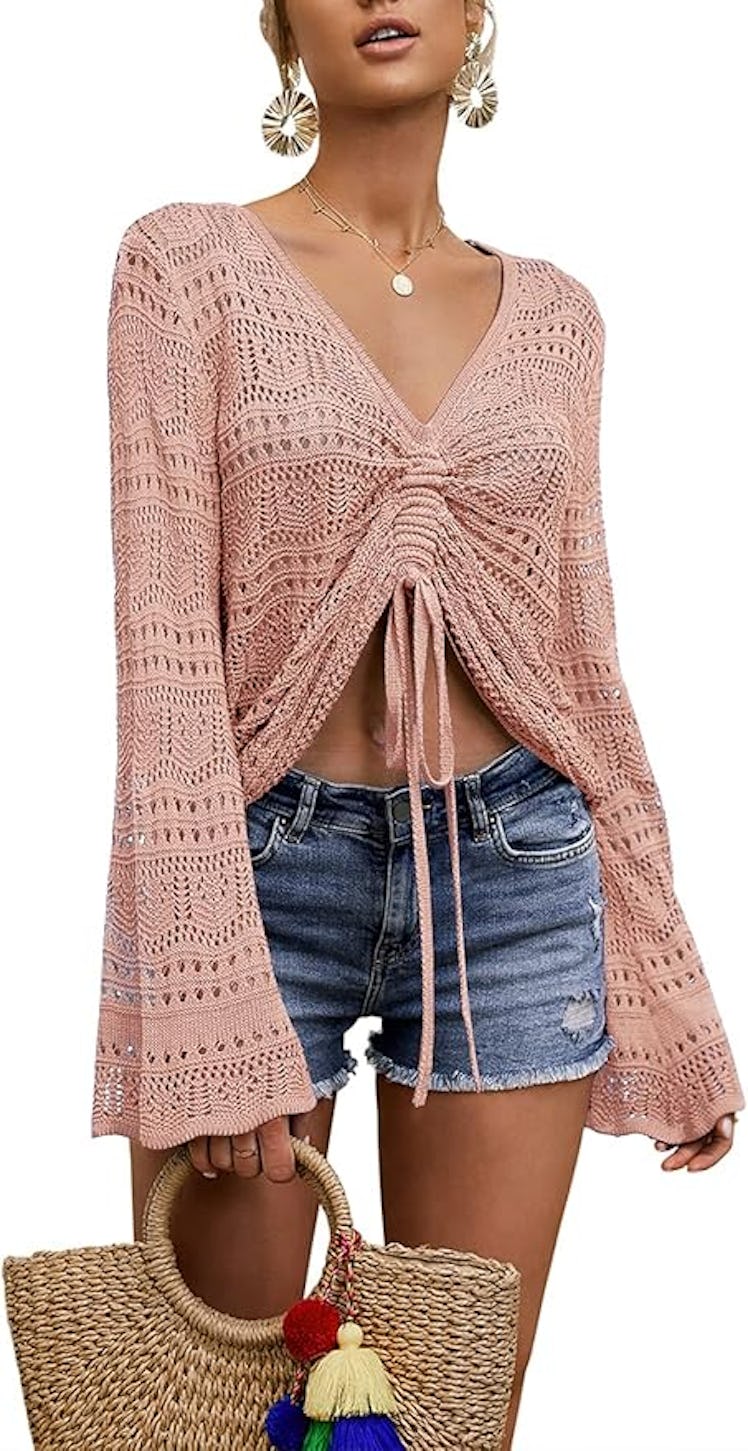 FERBIA Crochet Drawstring Top