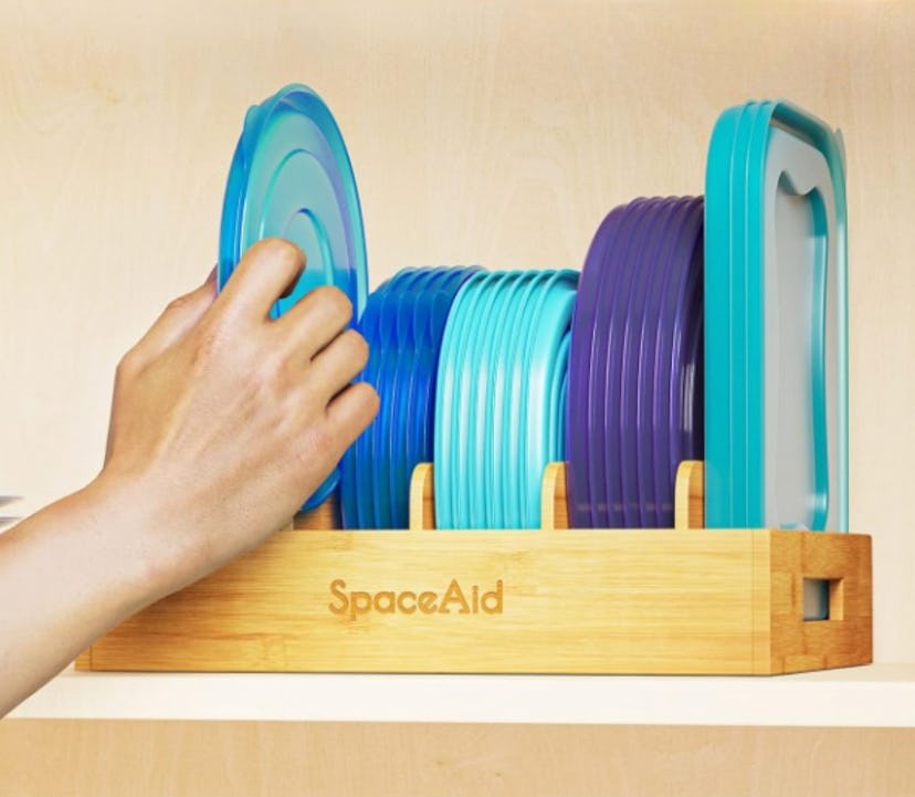 SpaceAid Bamboo Adjustable Lid Organizer