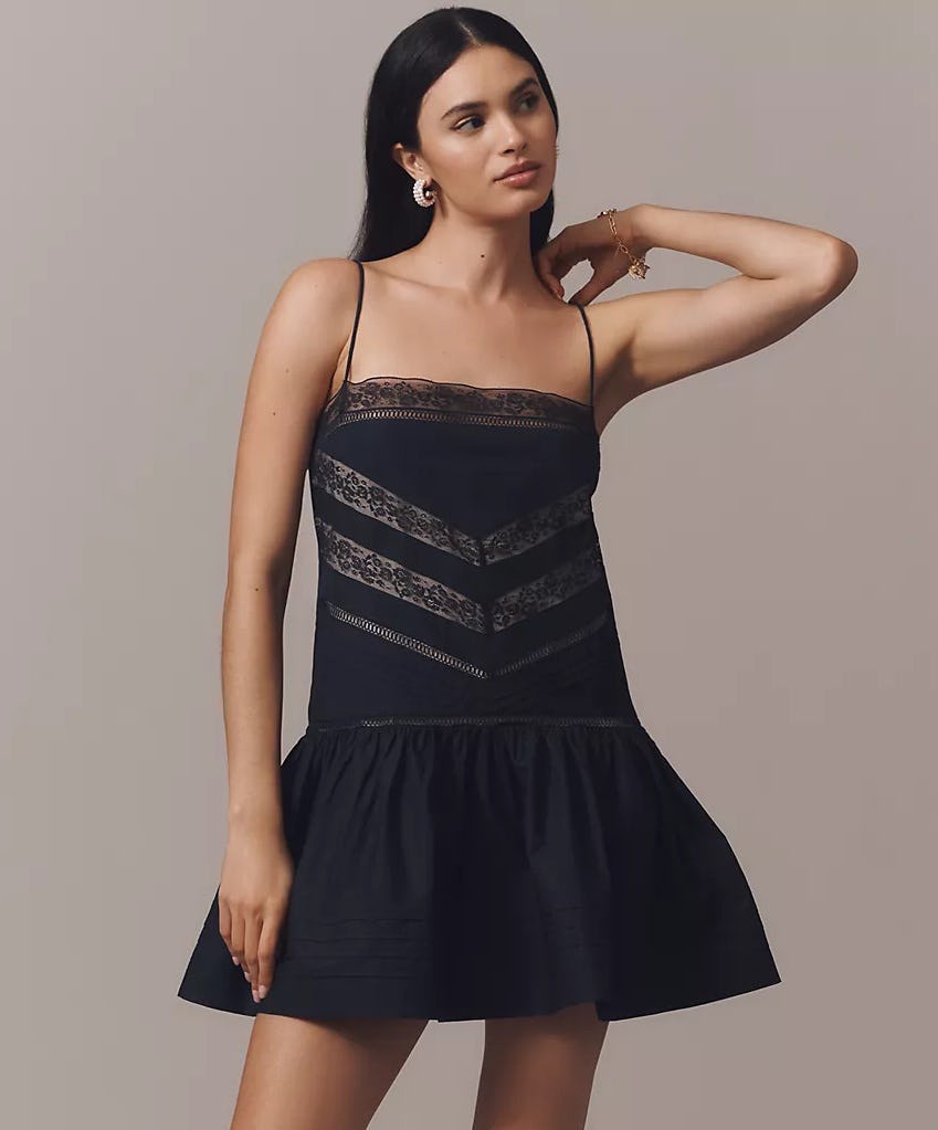 Maeve Sleeveless Square-Neck Lace Mix Mini Dress