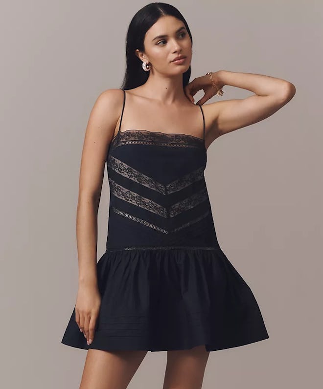 Maeve Sleeveless Square-Neck Lace Mix Mini Dress