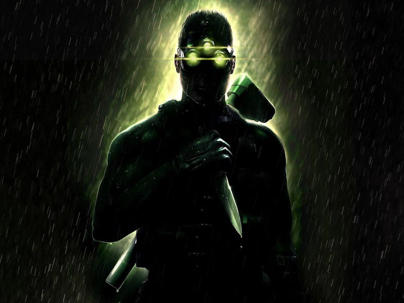 Sam Fisher outlined by light in the rain