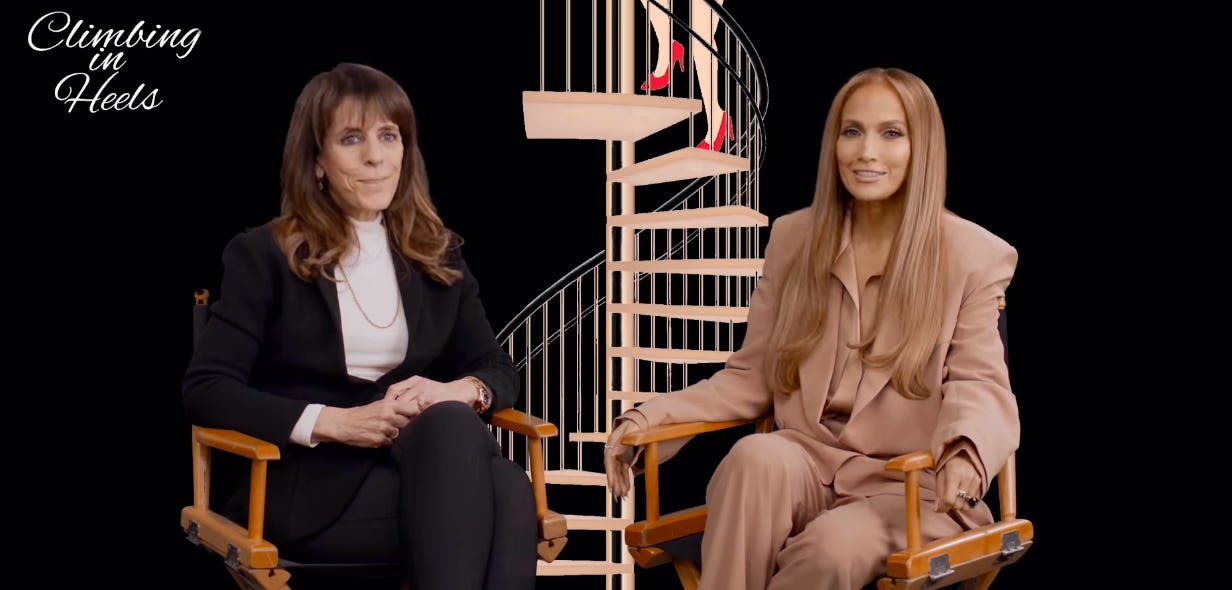 J.Lo wore a plunging suit to promote her bestie&rsquo;s book.