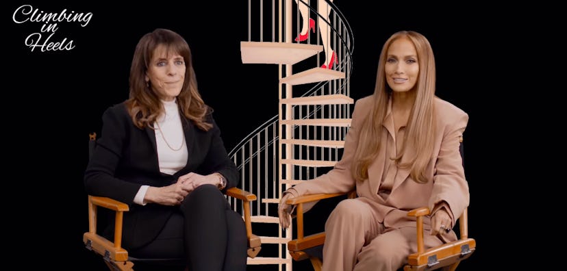J.Lo wore a plunging suit to promote her bestie’s book.
