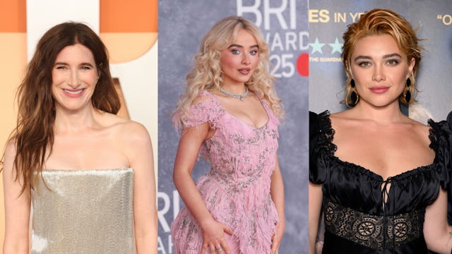 Kathryn Hahn, Sabrina Carpenter, and Florence Pugh in a collage, all rumored to be cast or fan caste...