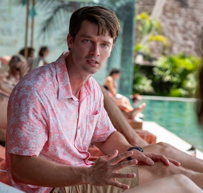 Patrick Schwarzenegger reacted to his 'White Lotus' incest sex scene.