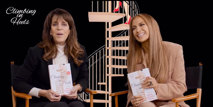 J.Lo wore a plunging suit to promote her bestie’s upcoming book.