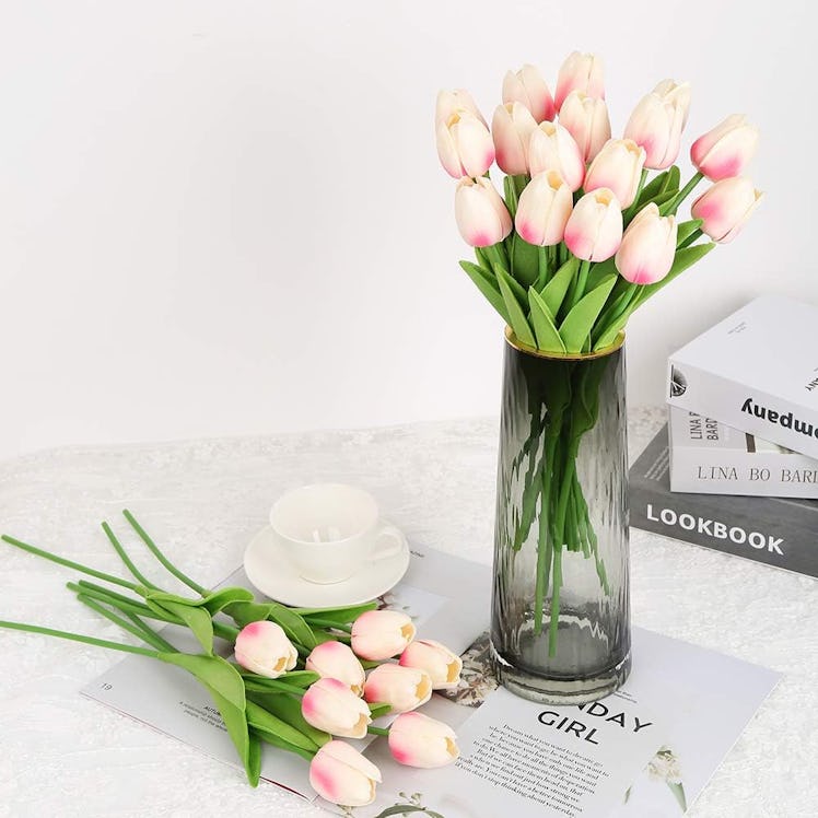 IPOPU Artificial Pink Tulips (24-Pieces) 