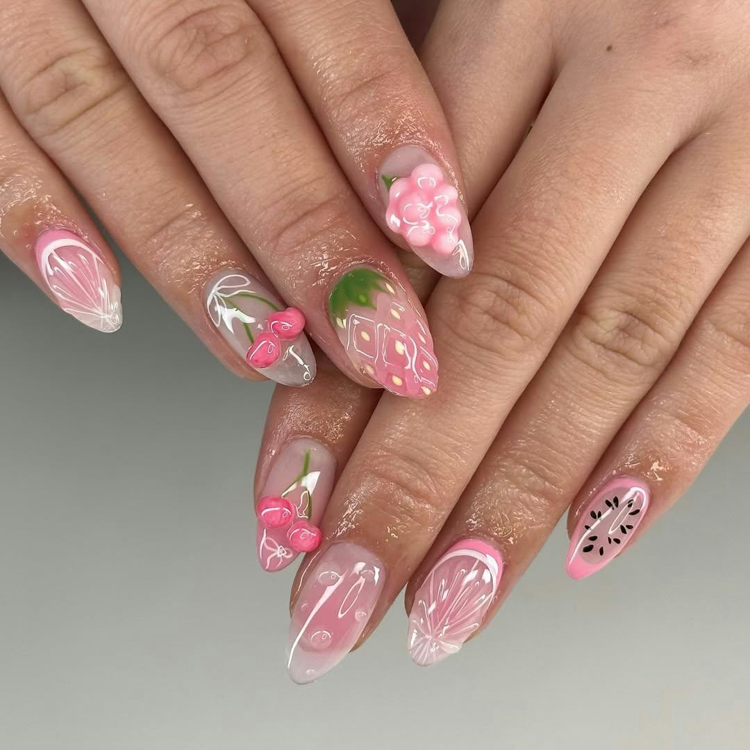 pink fruit nails