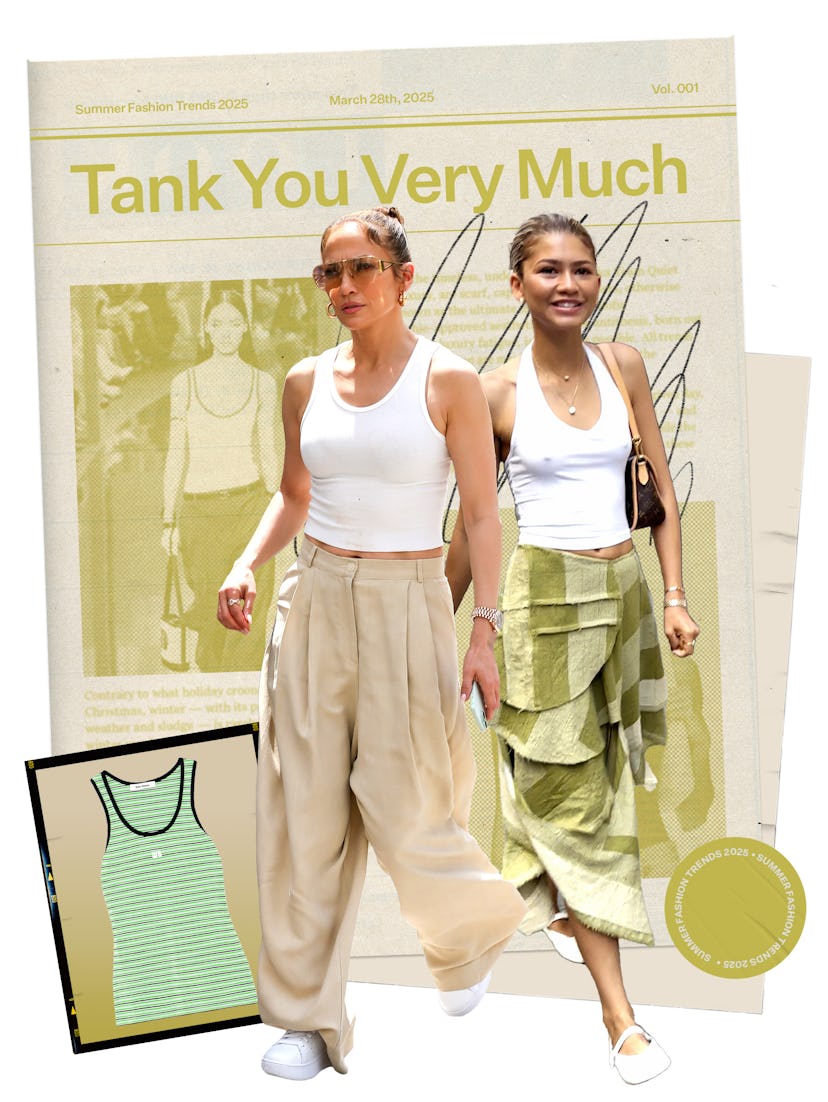 Summer 2025 Fashion Trend: Jennifer Lopez & Zendaya in tank tops.