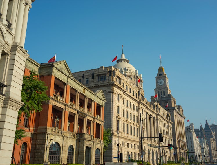 The Shanghai Bund classical architecture is on the west bank of the Huangpu River
