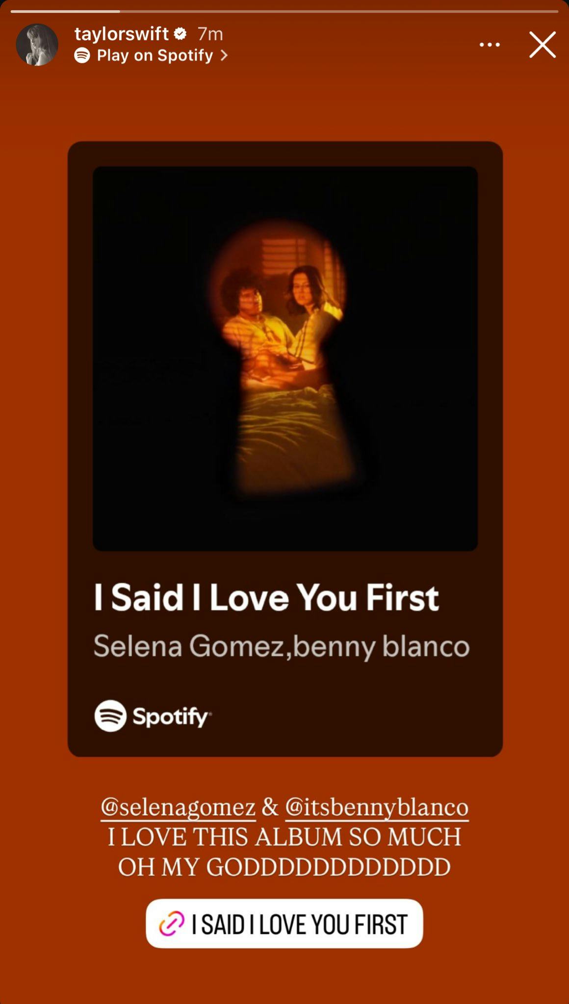 Taylor Swift's Instagram story about Selena Gomez's new album