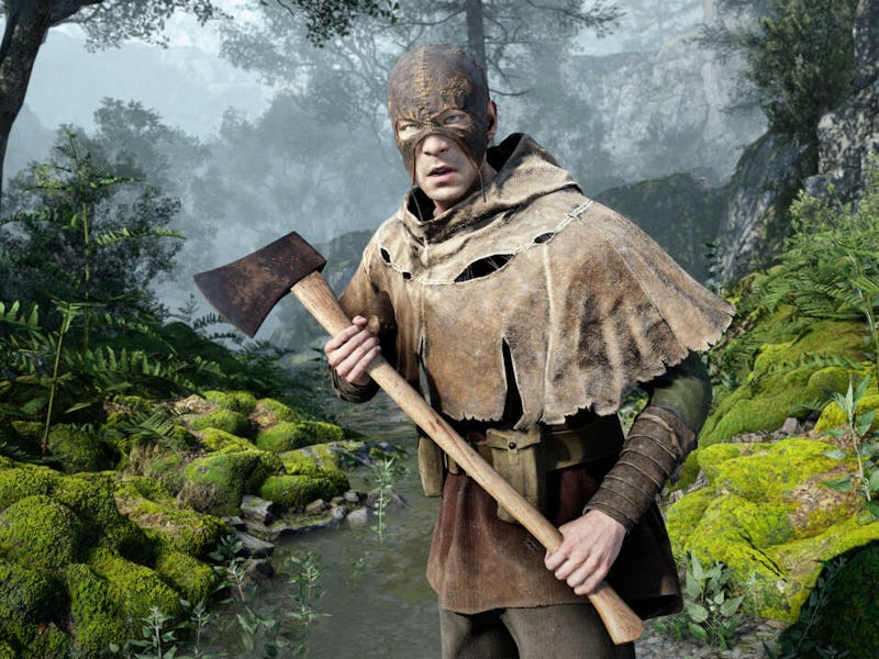 A masked thug holds an axe in Atomfall