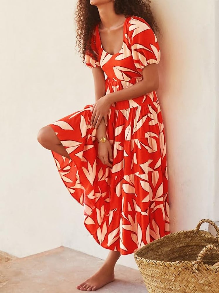PRETTYGARDEN Puff-Sleeve Floral Casual Dress
