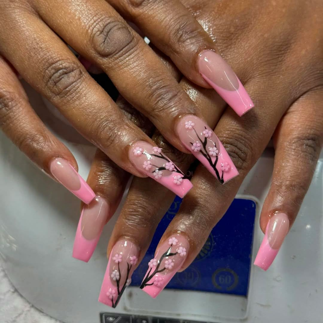 cherry blossom french tip nails