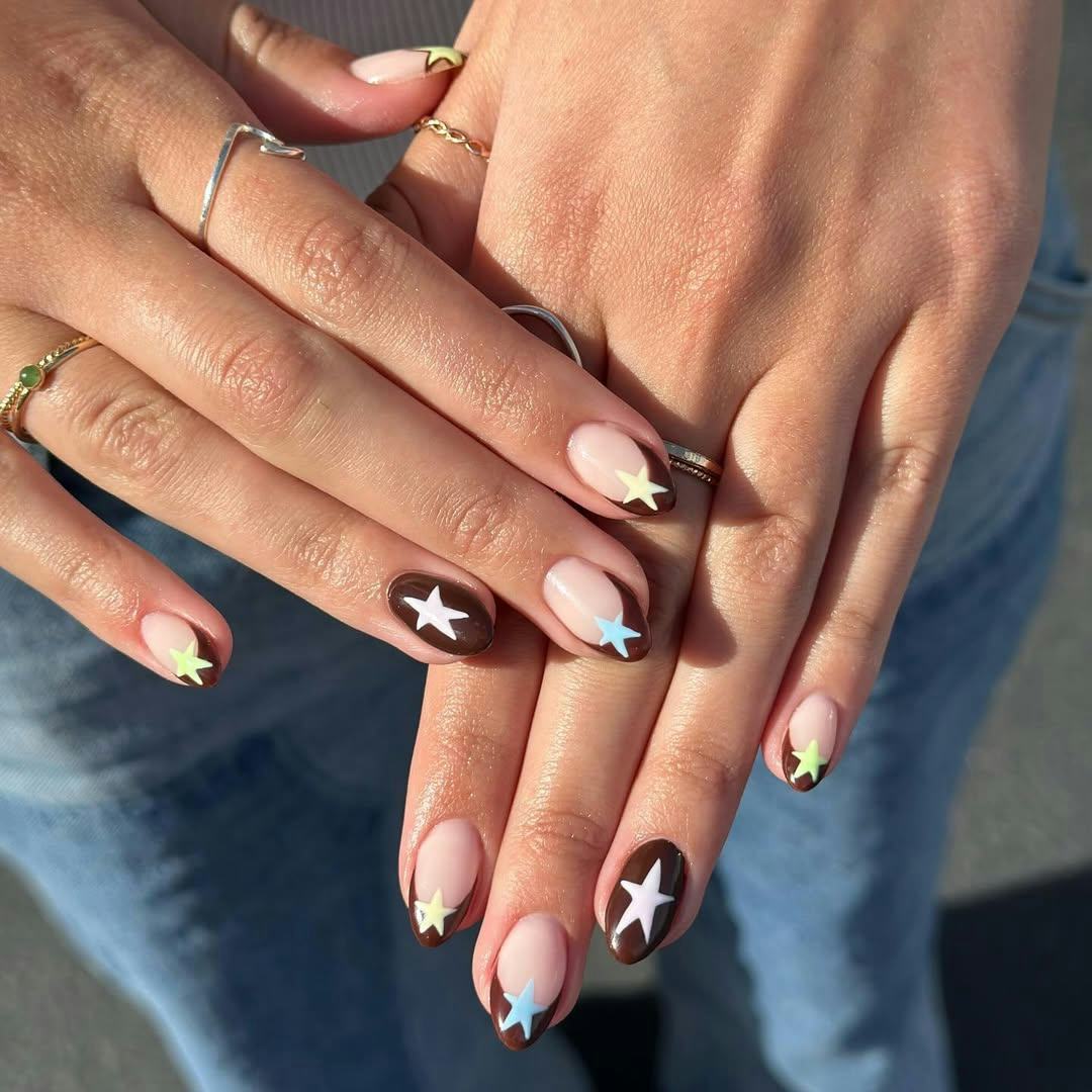 star covered french tip nails