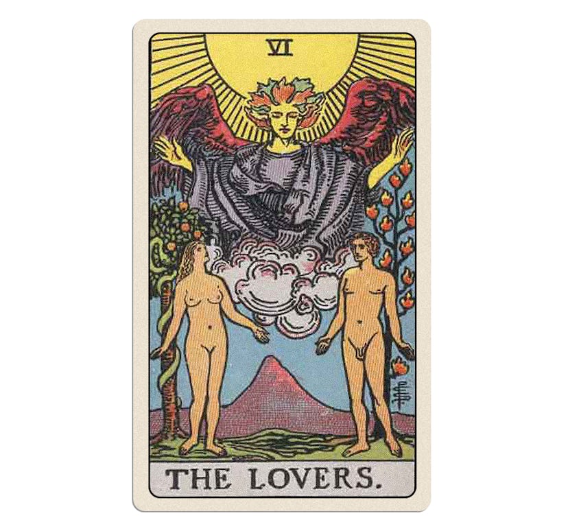 Your tarot reading for April 2025 includes the major arcana card Lovers.