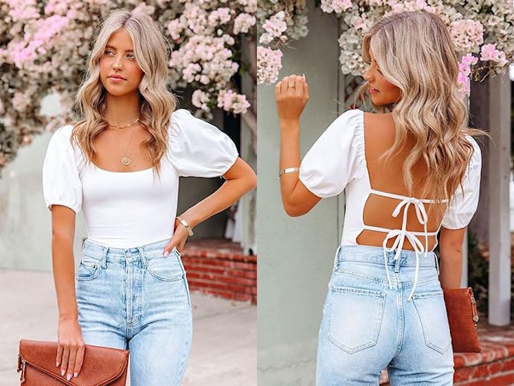 oten Puff-Sleeve Backless Bodysuit