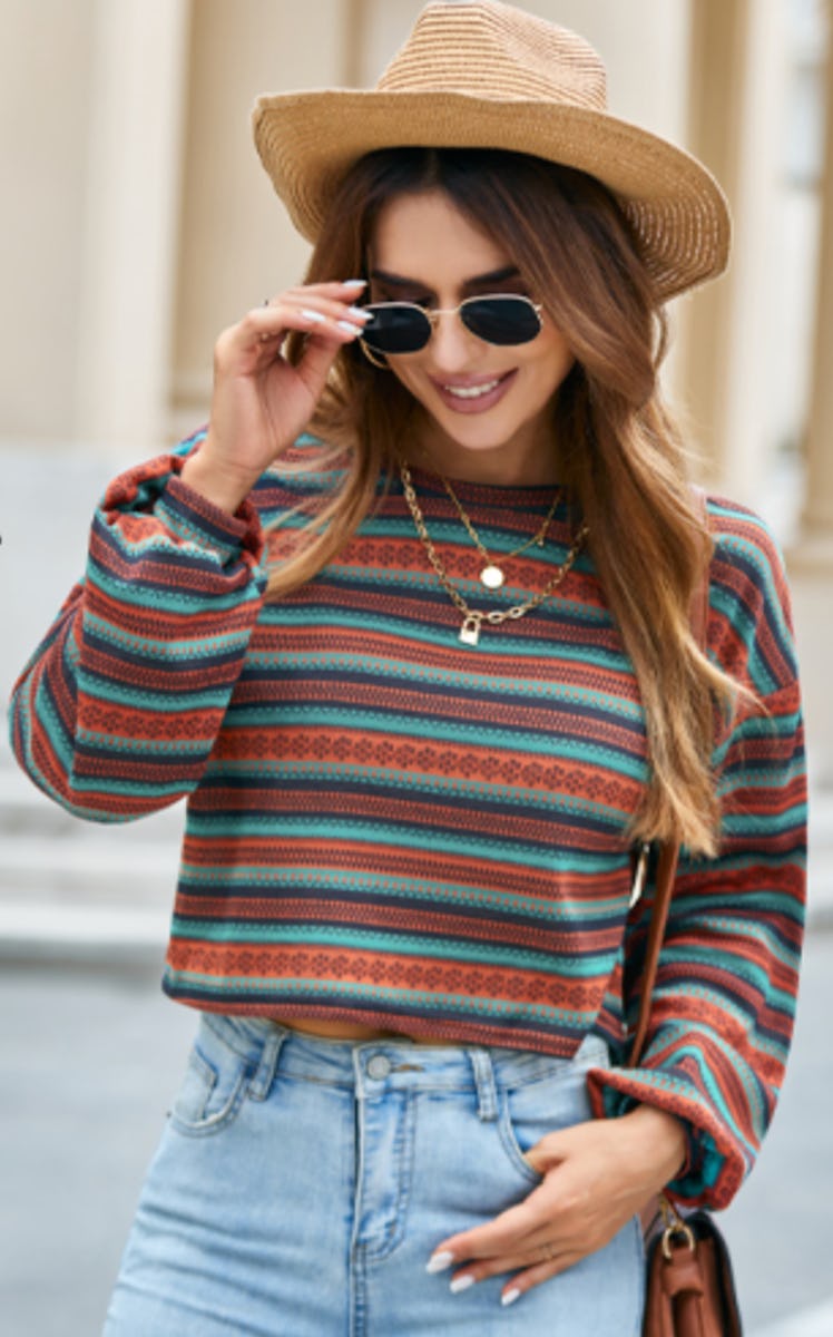 ZAFUL Striped Cropped Pullover