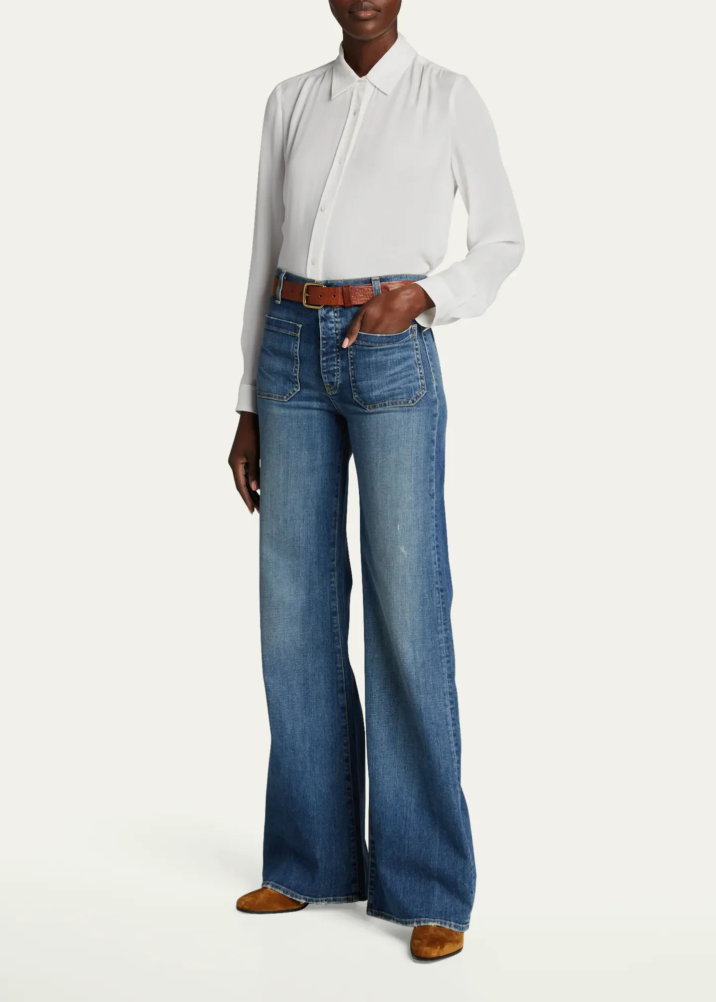 FW23 Leather Flare Jeans