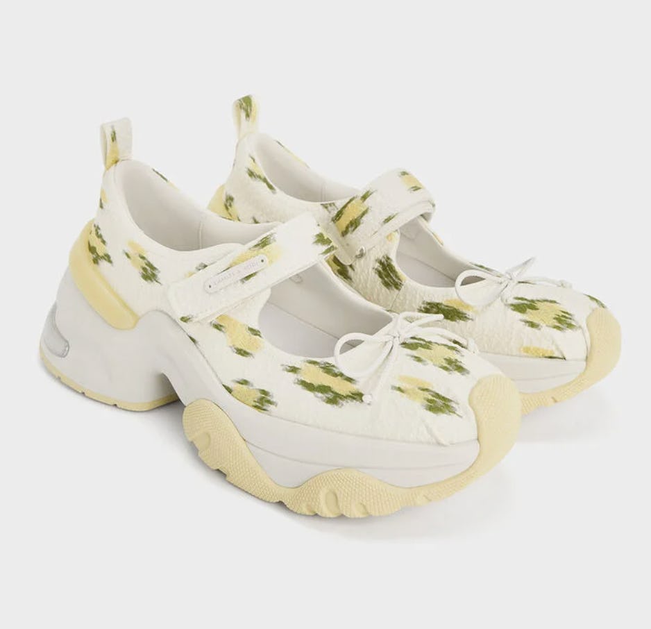 Floral-Print Bow Mary Jane Sneakers