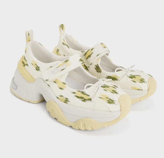 Floral-Print Bow Mary Jane Sneakers