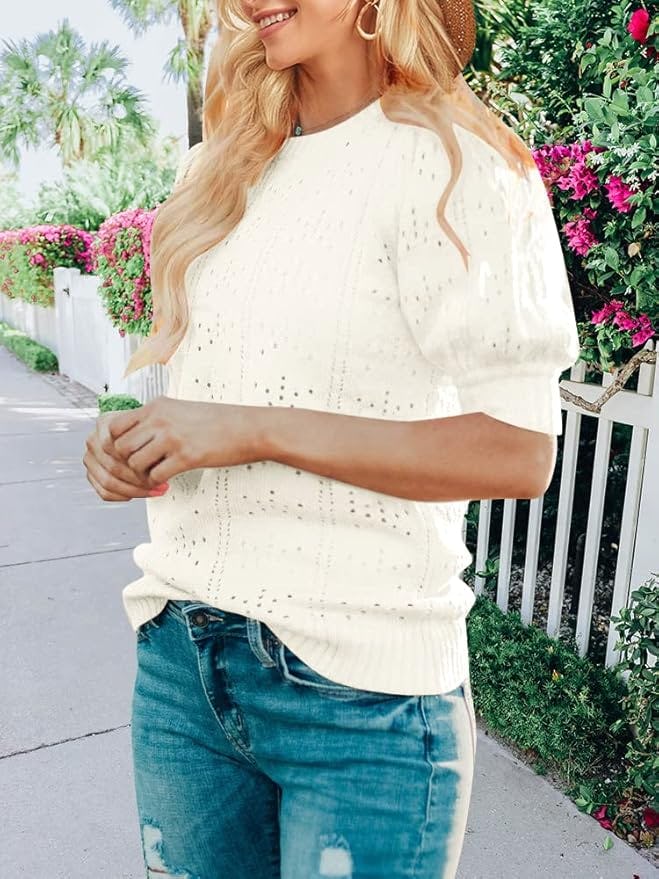 MEROKEETY Puff Short Sleeve Sweater