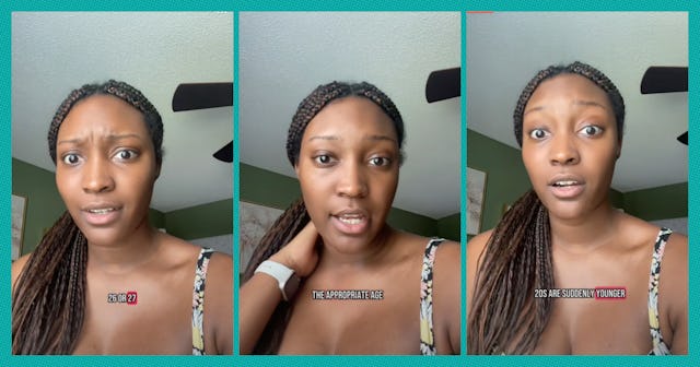 A woman with braided hair appears in three images, expressing various emotions, discussing age-relat...
