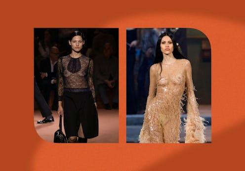 Gabbriette and Amelia Gray freeing the nipple at Milan Fashion Week.