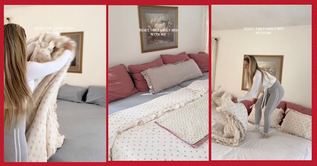 A woman makes a large family-sized bed — and the internet's reaction was split.