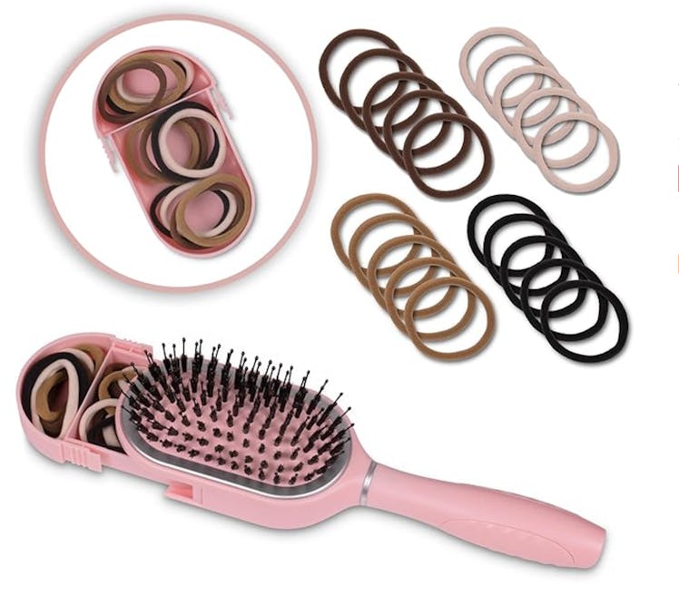 PAK Pink Travel Storage Hair Brush and Hair Ties (20-Pack)